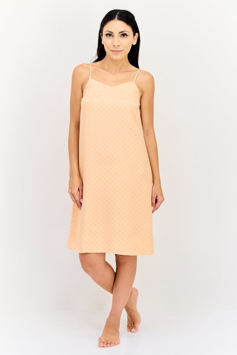 zivame Women Checkered Sleeveless Sleeping Dress, Peach - Image 2